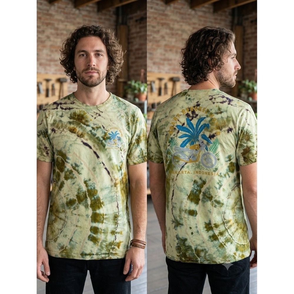 Roark T-Shirt CUSTOM Medium Green Tie Dye Bengkel Motor Jakarta Graphic